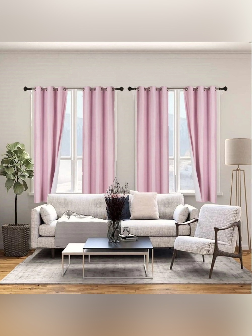 K86 TWO Piece Faux Silk Blackout Curtains With Grommets in Light Pink 37” x 63”